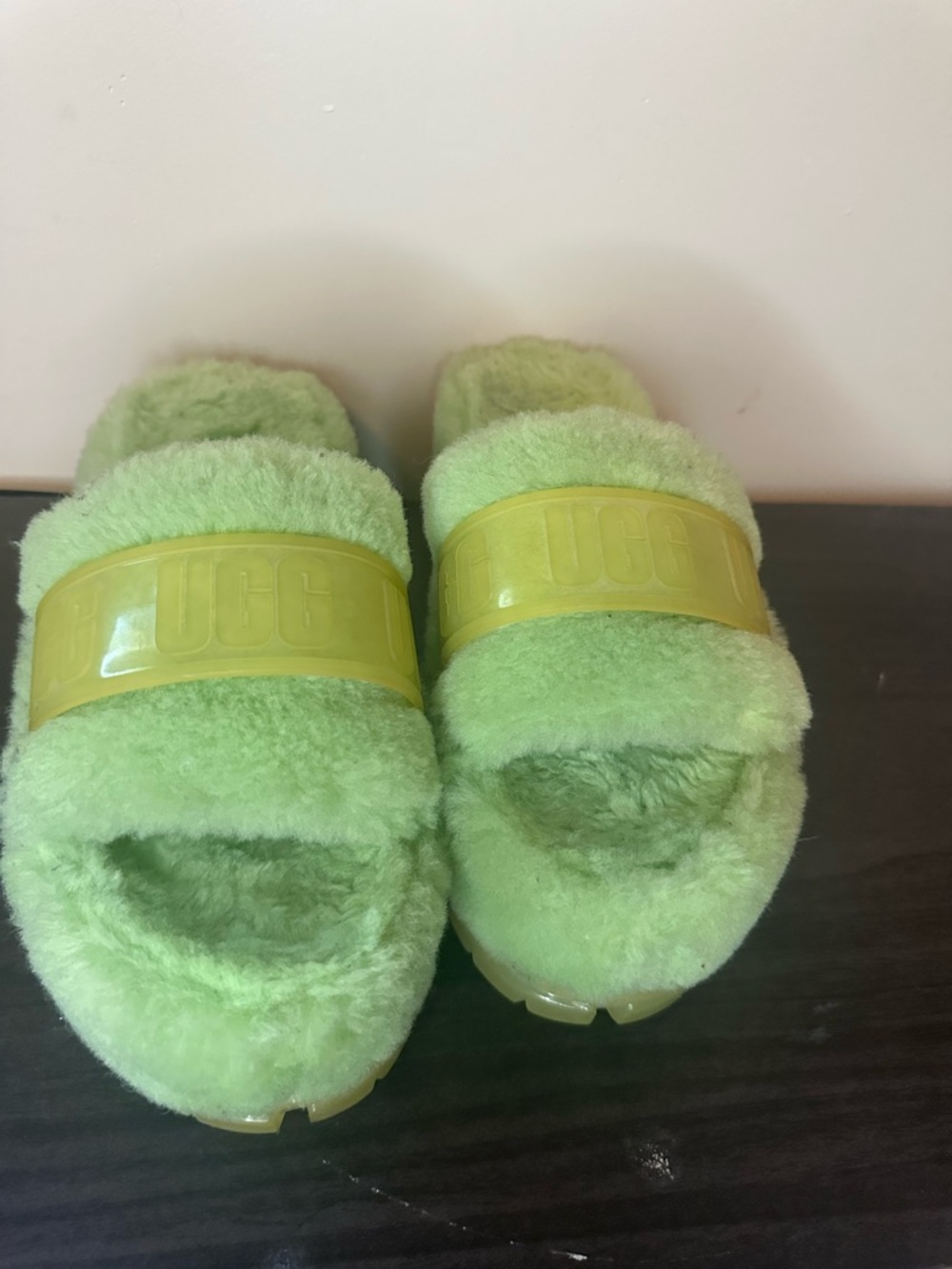 UGG Kids Lime Green Fluff Slide - Plush Shearling Slip-On